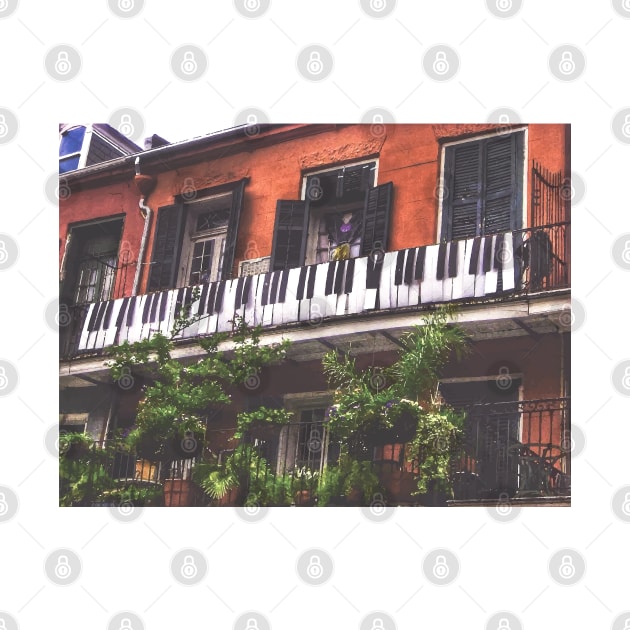 New Orleans French Quarter Black and White Piano Nola Music Home with Green Botanical Garden and Red Iconic Architecture in Southern Louisiana by Little Shop of Nola