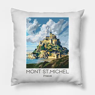 A Vintage Travel Illustration of Mont Saint Michel - France Pillow