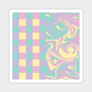 Checks and Swirls - Pastel Pink, Yellow, Purple and Green Magnet