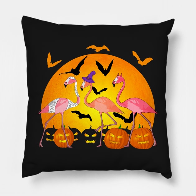 Happy Halloween Funny Flamingo Pillow by Packrat