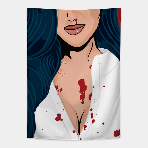 Bloody Halloween Pop Art Girl Tapestry by Hixon House