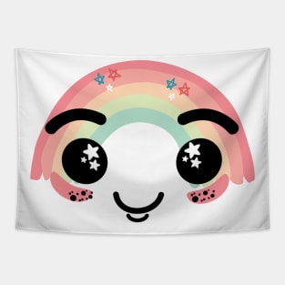 Happy rainbow face design Tapestry