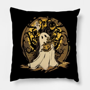 Halloween Pumpkin, Ghosts and  Skeletons Graphic Pillow