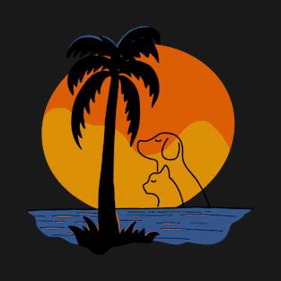 sunset with dog and cat -cat shirt-dog shirt T-Shirt