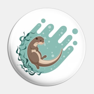 Sea otter floating on water with kelp forest vector illustration Pin