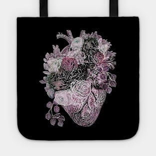 Human heart with pink and white roses, purple color Tote