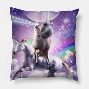 Laser Eyes Space Cat On Llama Unicorn - Rainbow Pillow