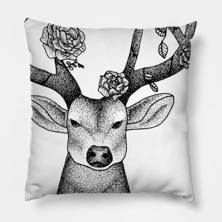 Floral Stag Illustration Pillow