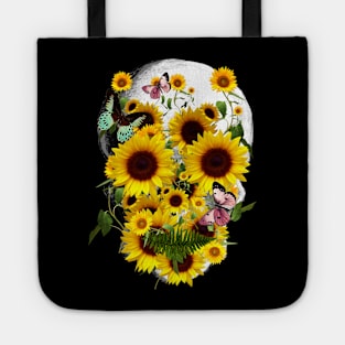 skeleton,floral,flower skull sunflowers Tote