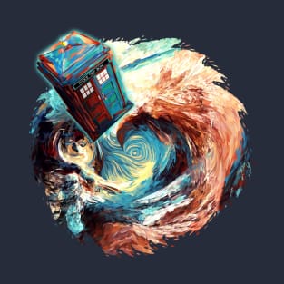 Time travel Phone box at Starry Dark Vortex T-Shirt