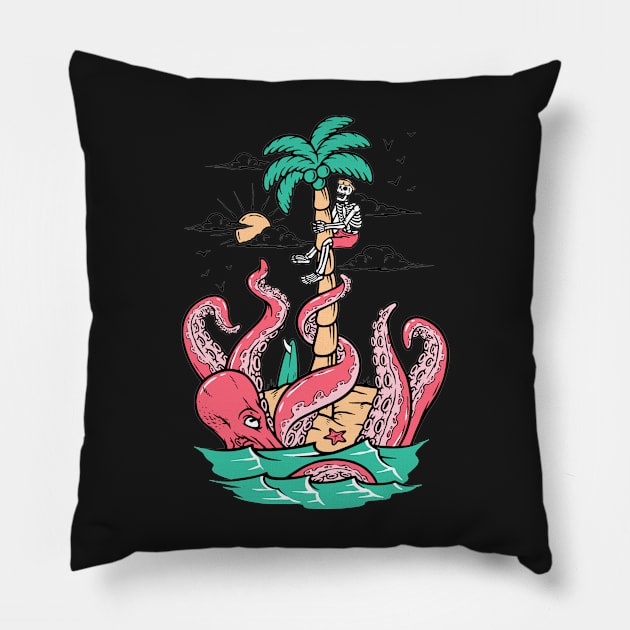 The giant octopus attack the skull Pillow by Dawaly