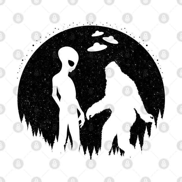 Alien And Bigfoot Silhouette by Tesszero