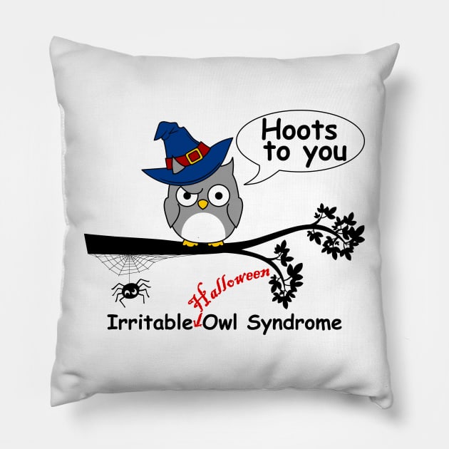 Irritable halloween owl syndrome Pillow by Fibre Grease