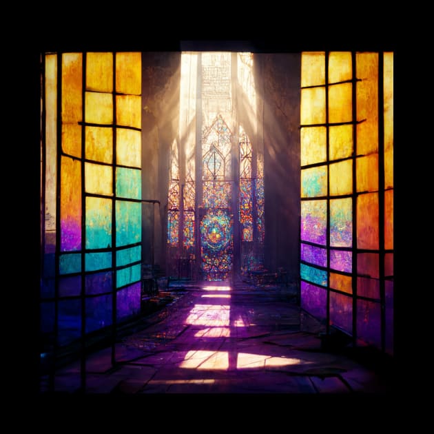 Stained Glass Glowing Cathedral by Moon Art