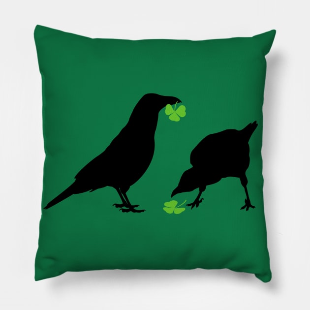 Saint Patrick's Day Kelly Green Shamrock Crows for Bird Lovers Pillow by cottoncanvas