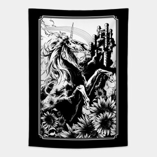 Dark fantasy unicorn sunflowers horse horror skull Tapestry