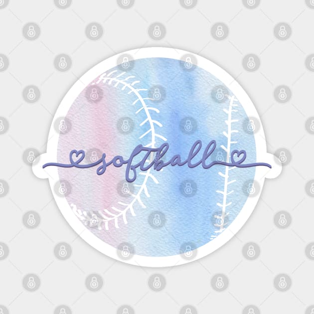 I Love Softball Pastel Purple Watercolor Aesthetic Magnet by YourGoods