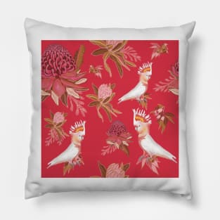 Australian Christmas - Cockatoo and Native Flowers Pillow