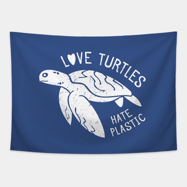 Love Turtles Hate Plastic Tapestry by bangtees