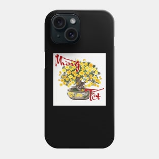 Mung Tet, Lunar New Year, Calligraphy + AI Art, Hoa Mai Phone Case