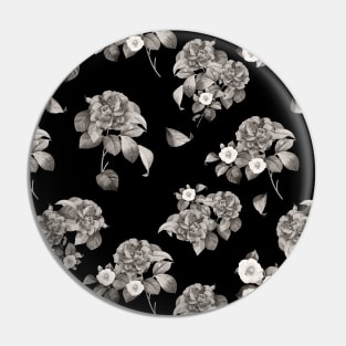 Vintage Japanese Camellia Garden Black and White Pin