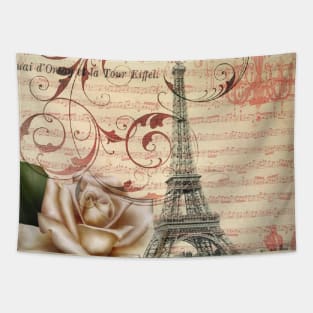 dark academia vintage french botanical white rose paris eiffel tower Tapestry