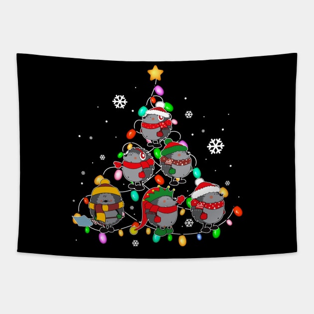 Santa Hedgehog Christmas Tree Funny Hedgehog Christmas Light Tapestry by johnbbmerch