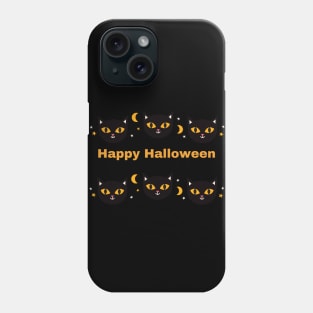 Happy Halloween, Orange and Black cat eyes with white triangle ears and half moons Phone Case