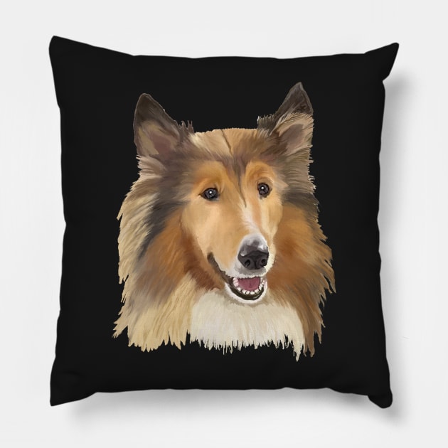 Collie on Black Background Pillow by ArtistsQuest