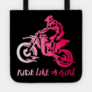 I Ride Like a Girl Pink Retro Biker Silhouette Enduro Girl Tote