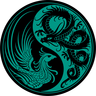 Teal Blue and Black Dragon Phoenix Yin Yang Magnet