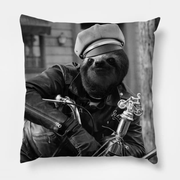 Sloth in a Motorcycle - Print / Home Decor / Wall Art / Poster / Gift / Birthday / Sloth Lover Gift / Animal print Canvas Print Pillow by luigitarini