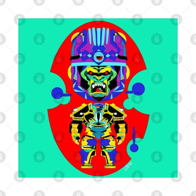 robot mojo gorilla ecopop in mexican patterns golden art by jorge_lebeau