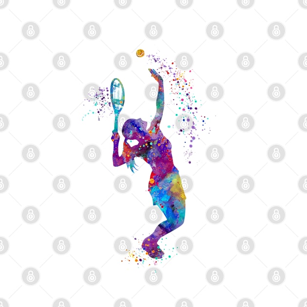 Tennis Girl Watercolor Painting Art Print Gifts by LotusGifts