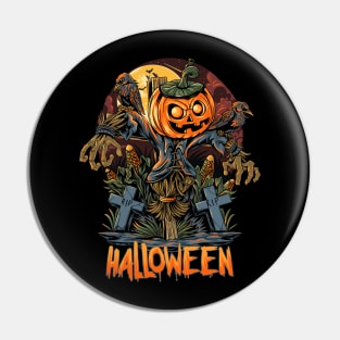 Halloween Scarecrow pumpkin and ravens Pin