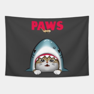 Paws Cat Shark Attack Cute Funny Cat Parody Top Tapestry