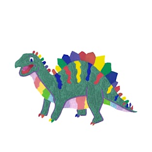 Colorful Stegosaurus Dinosaur Rainbow Pattern with Green Body T-Shirt