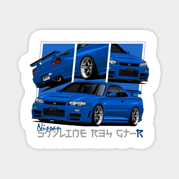 Nissan Skyline r34 GTR Blue, JDM Car Magnet by T-JD