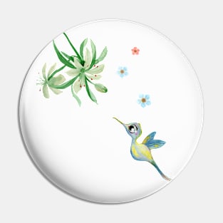 Watercolor Hummingbird with Orchid Pin