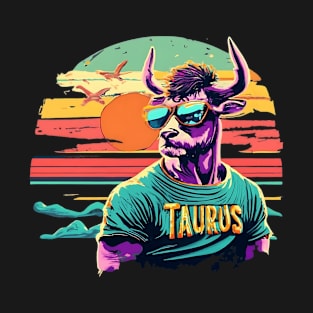 Taurus Zodiac Serenity: Retro Sunset Dreams T-Shirt