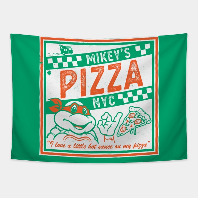 Mikey's Ninja Turtles Pizza Takeout - I like a little Hot Sauce - Retro 90s Comic Tapestry by Nemons