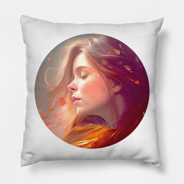 abstract girl painting, pretty woman with long red hair Pillow by fachtali