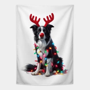 Christmas Red Nose Border Collie Dog Tapestry