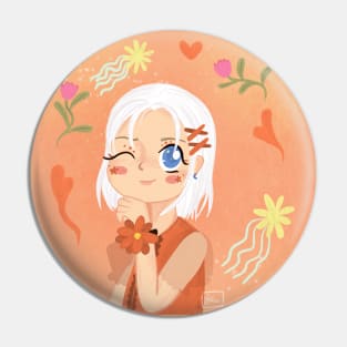 daydreaming, a white hair girl with flower bangle Pin