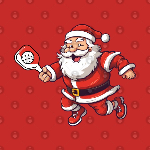 Smilling Santa playing pickleball by FK-UK