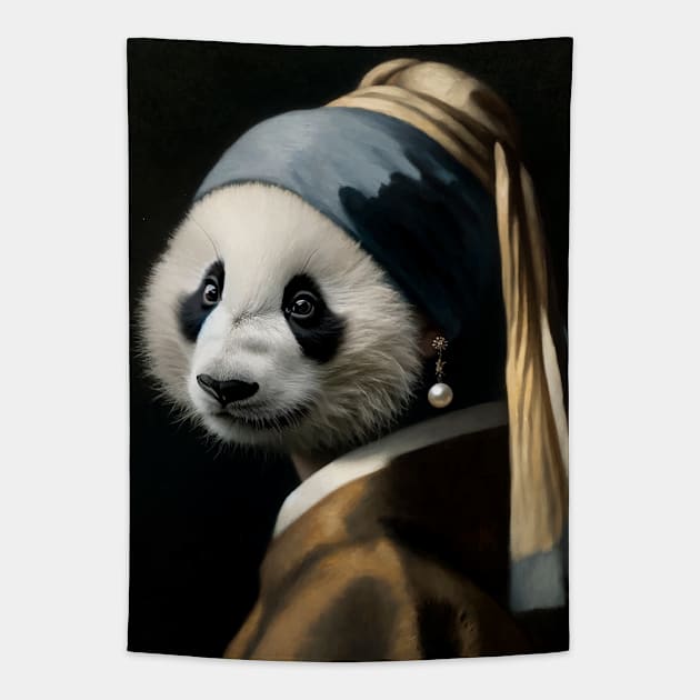 Wildlife Conservation - Pearl Earring Giant Panda Meme Tapestry by Edd Paint Something