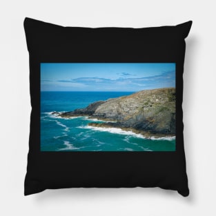 Ocean Waves & Rocky Coastline - Porthgain, Pembrokeshire Pillow