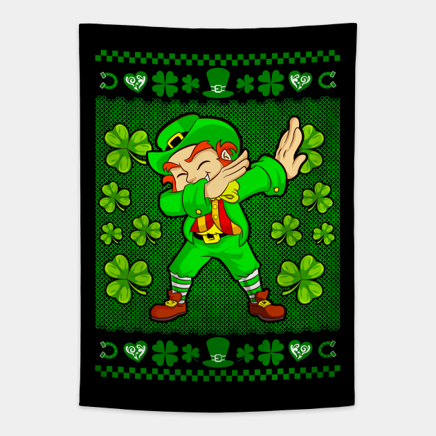 St Patricks Day Ugly Sweater Dabbing Leprechaun Tapestry by E