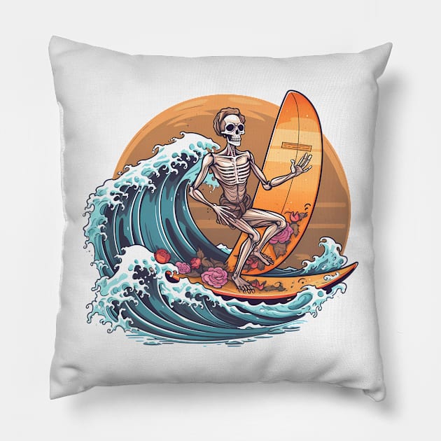 Summer Surfing Skelton off Kanagawa Pillow by Acid_rain