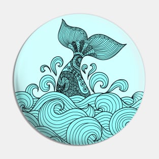 Blue Wale On Wave Art Pin